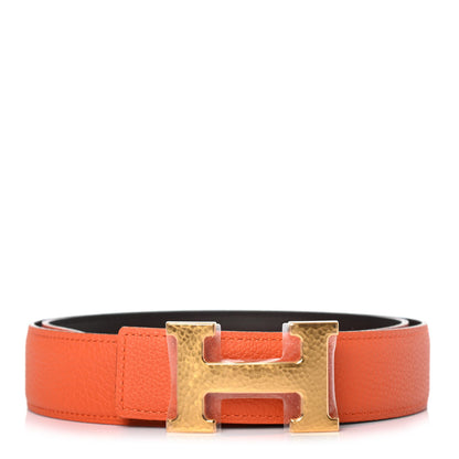 Hermes Box Togo 32mm Martelee H Belt 80 Chocolate Orange 1 of 4