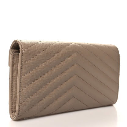 Saint Laurent Grain De Poudre Matelasse Chevron Monogram Flap Wallet Dark Beige 3 of 12