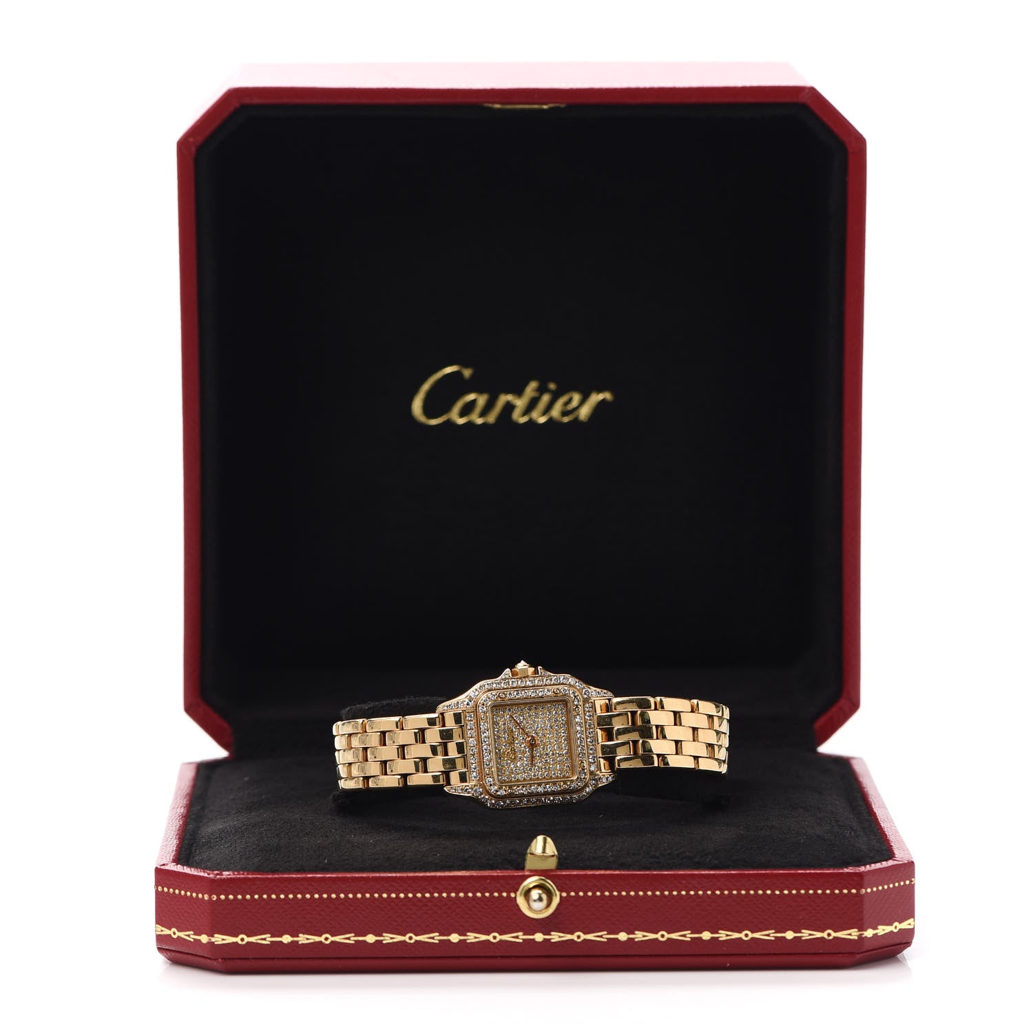 Cartier 18K Yellow Gold Diamond Pave 22mm Panthere Quartz Watch 6 of 6