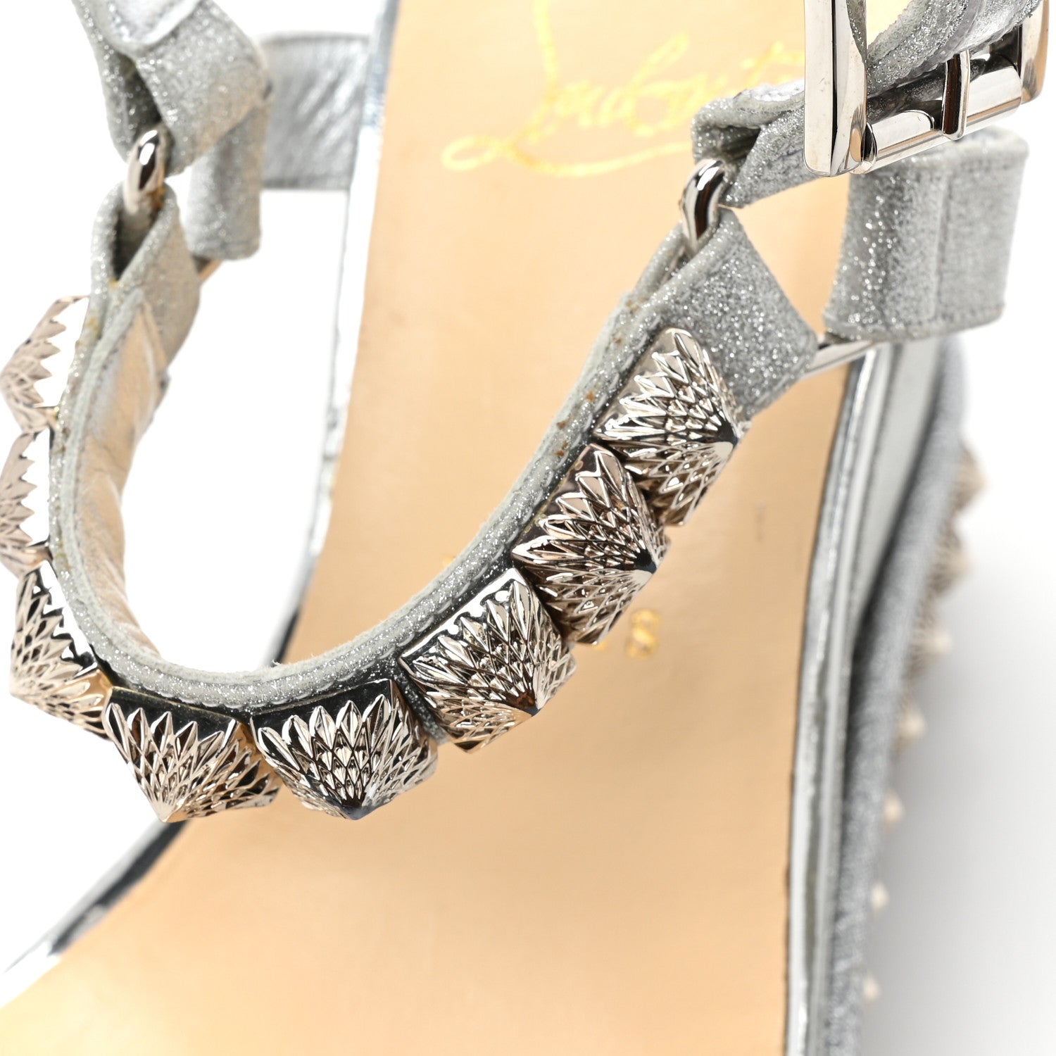 Christian Louboutin Glitter Nappa Mica Pyraclou 110 Wedge Sandals 41 Silver 13 of 13