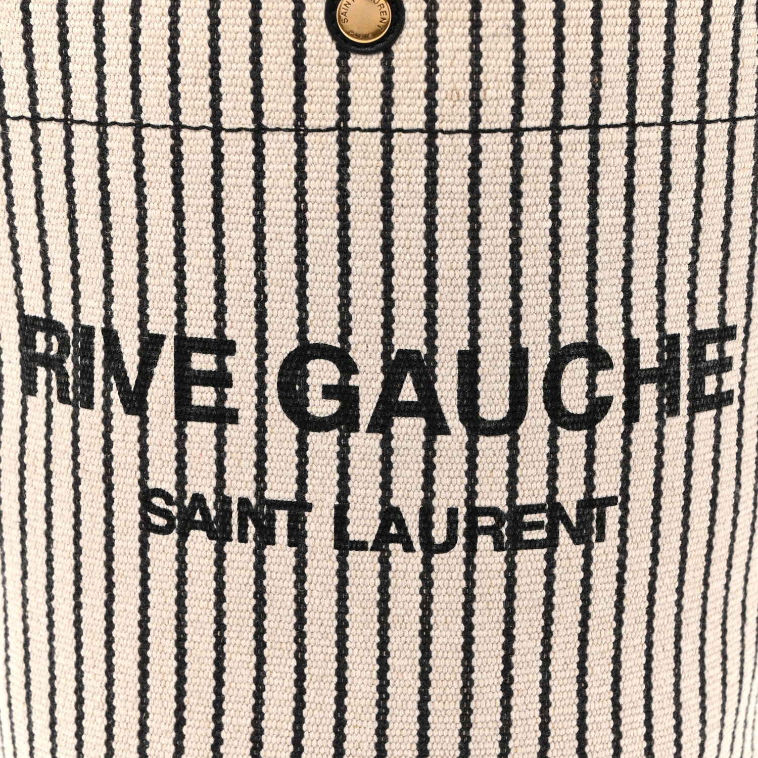 Saint Laurent Linen Calfskin Striped Rive Gauche Bucket Bag Grey Cream Black 8 of 10