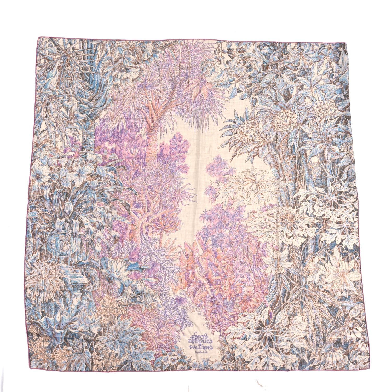 Hermes Cashmere Silk All Orto Botanico Di Palermo 140 Rose Naturel Bleu 2 of 3