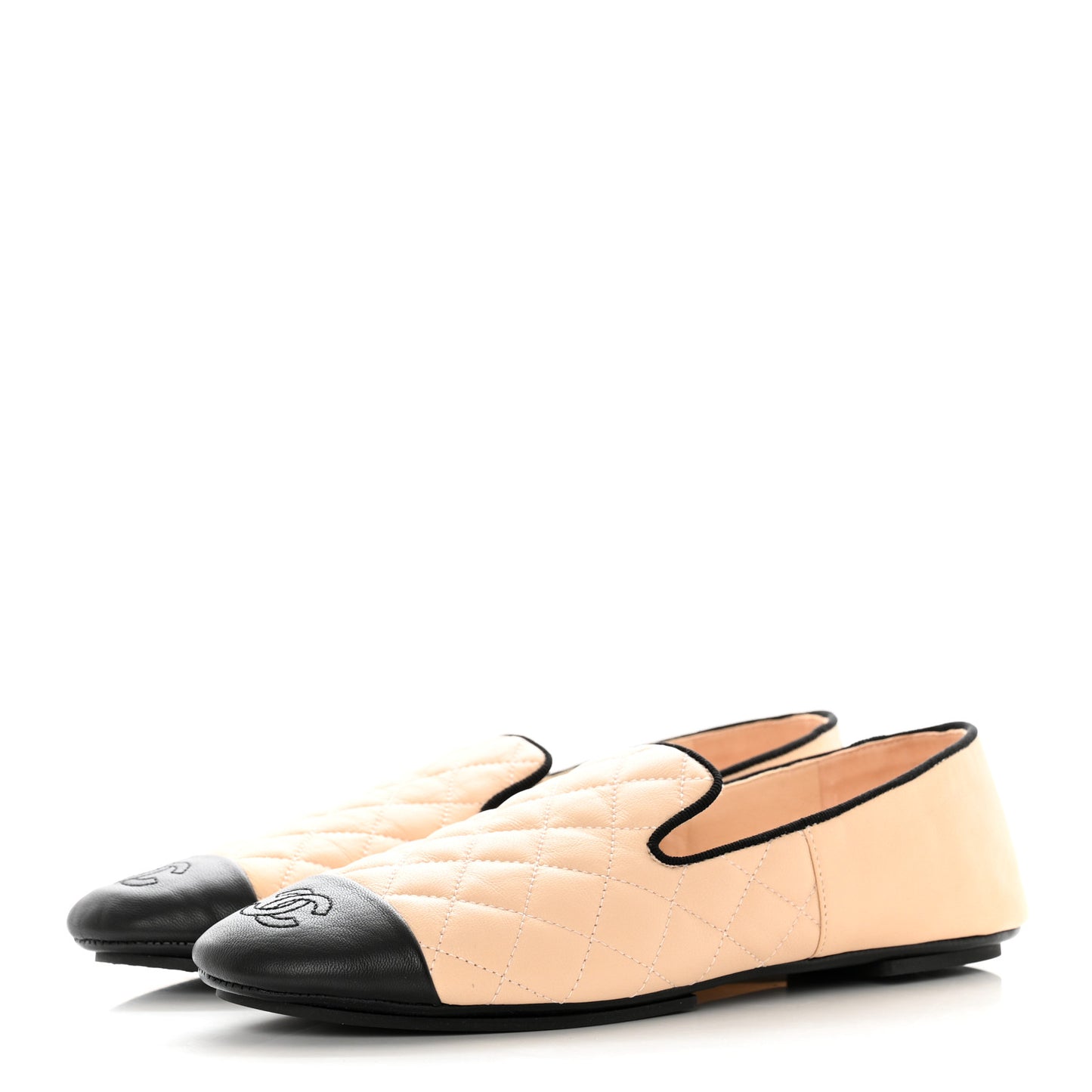 Lambskin Quilted Cap Toe Slipper With Pouch 37 Beige Black