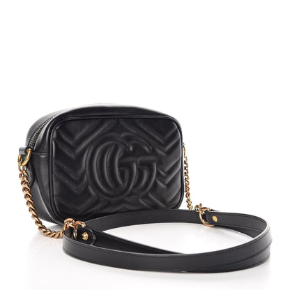 Gucci Calfskin Matelasse Mini GG Marmont Chain Shoulder Bag Black 3 of 12