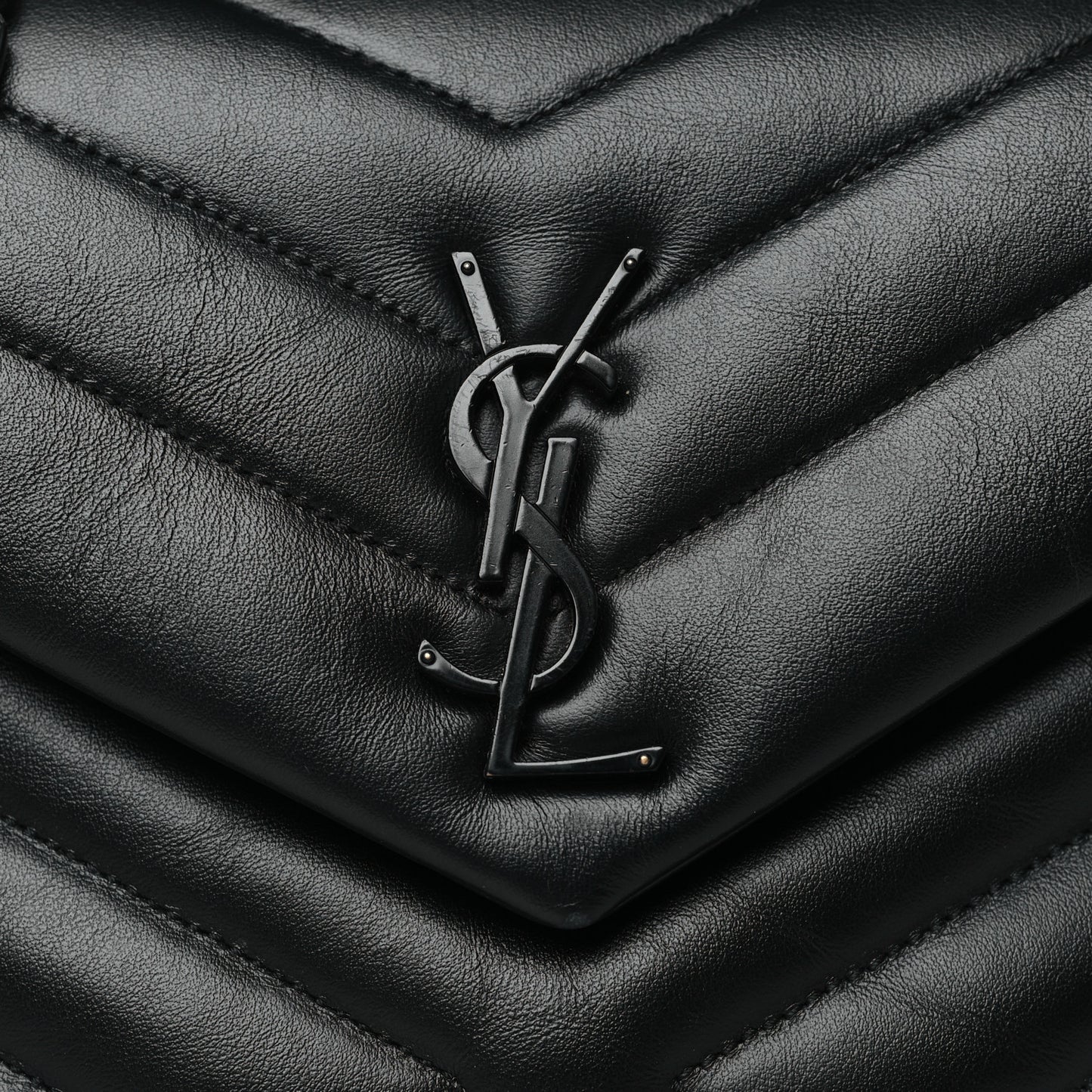 Calfskin Y Quilted Monogram Monochrome Toy Loulou Crossbody Bag Black