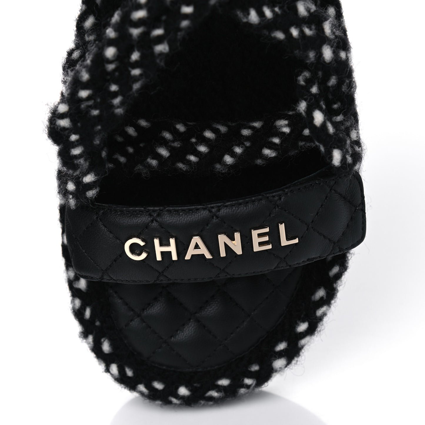 Cord Lambskin Quilted Logo Sandals 41 Black White