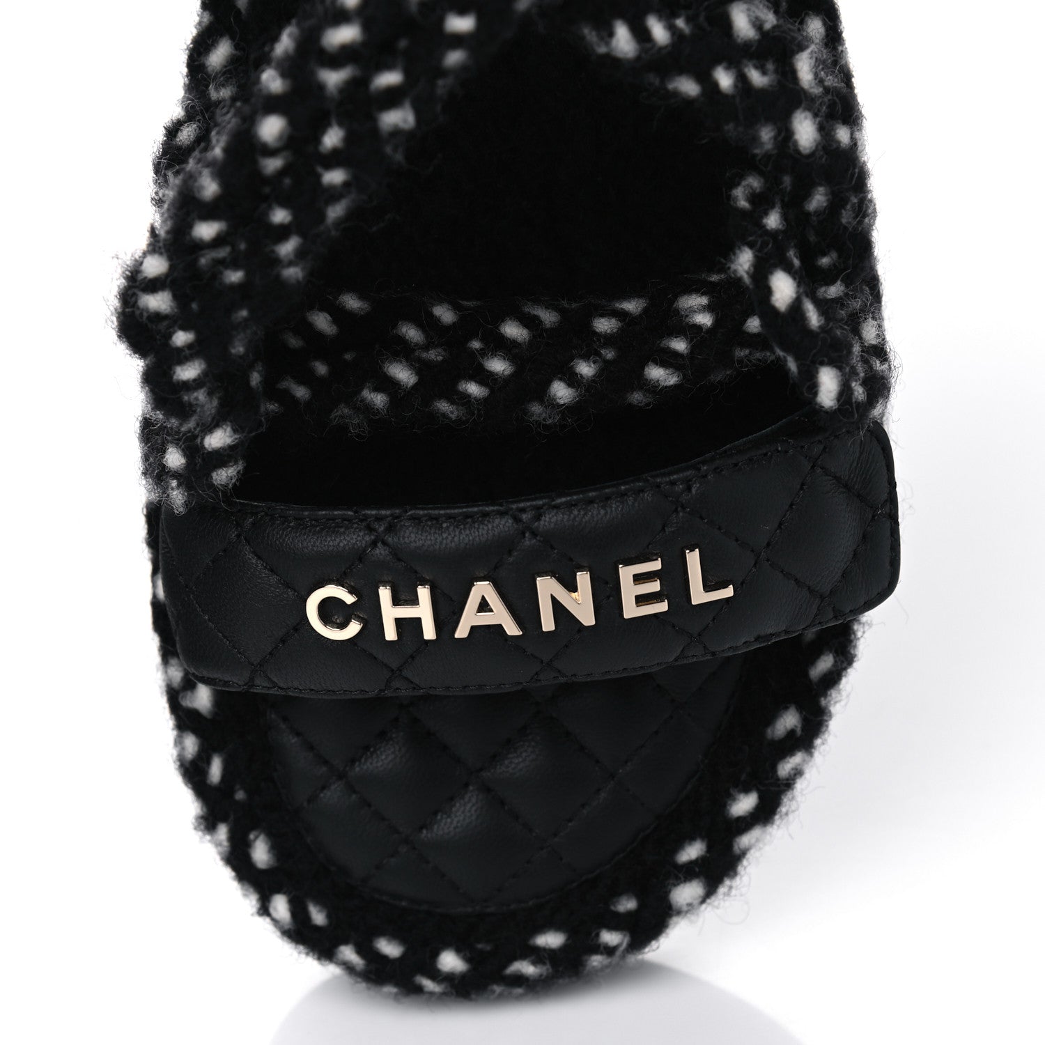 Chanel Cord Lambskin Quilted Logo Sandals 41 Black White 3 of 6