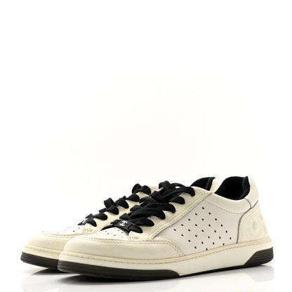 Chanel Grained Calfskin Fabric Womens Logo Sneakers 39.5 White Black 3 of 11