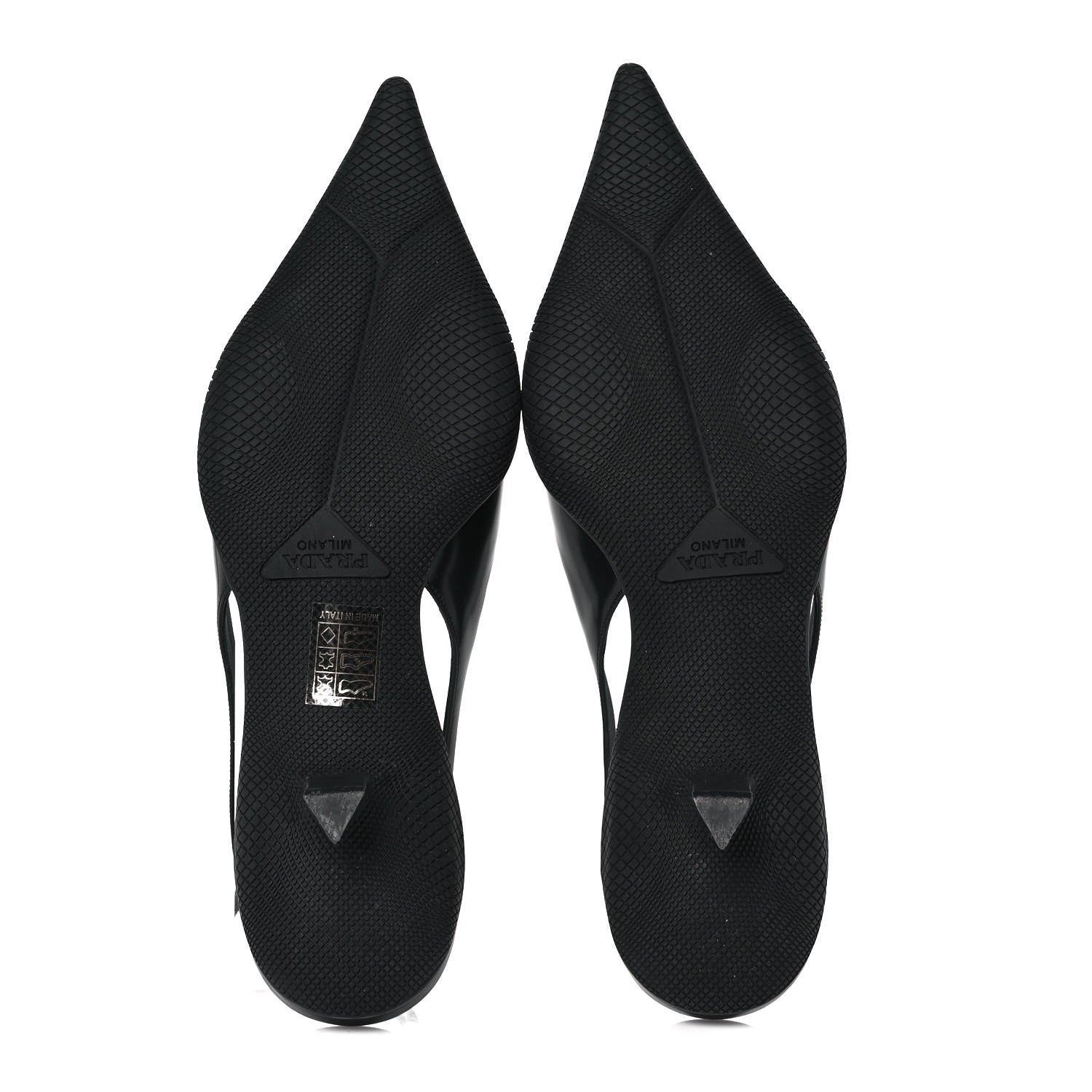 Prada Spazzolato Triangle Logo Pointed Toe 45mm Slingback Pumps 37.5 Black 5 of 7