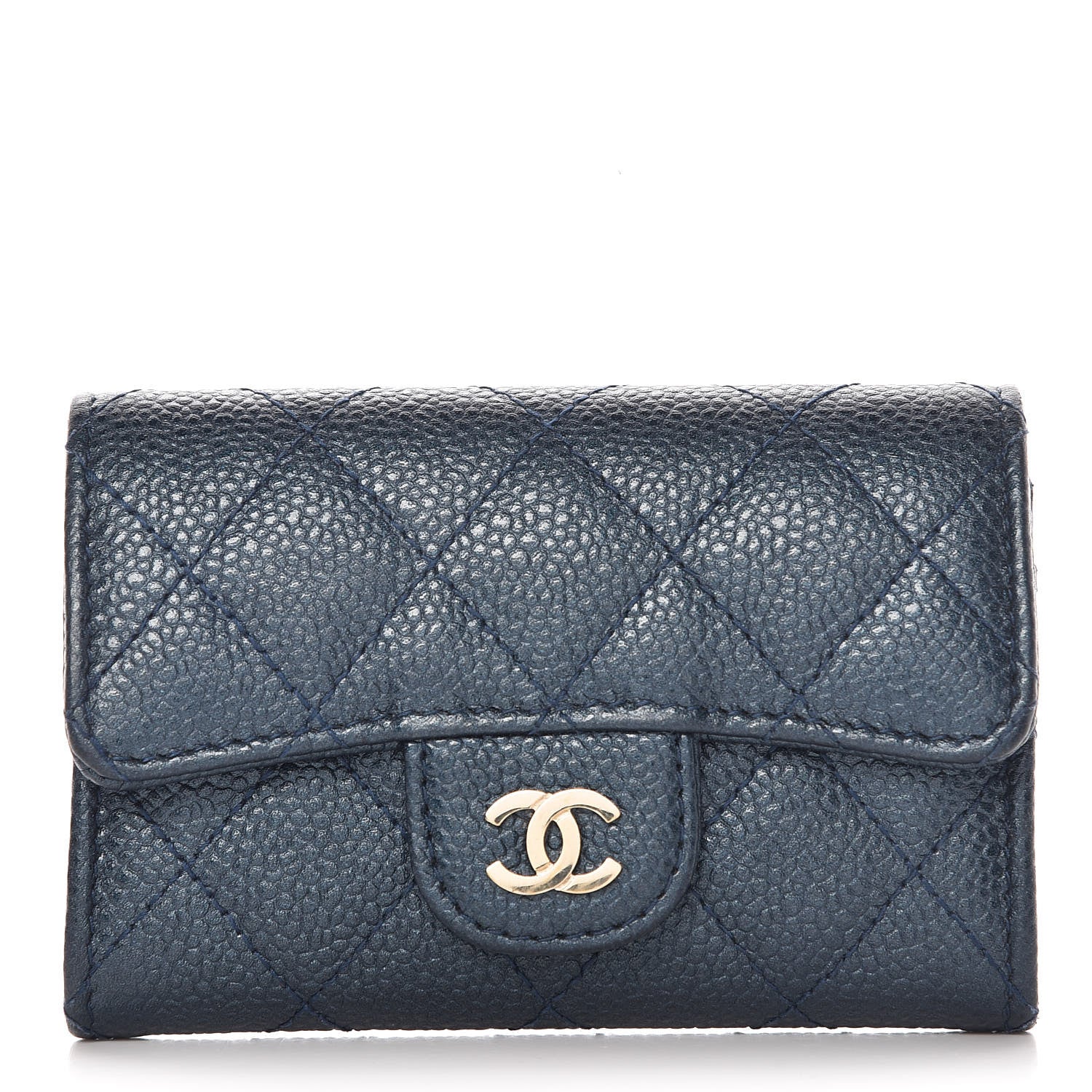 Chanel Metallic Caviar Quilted Flap Card Holder Dark Blue 1 of 12