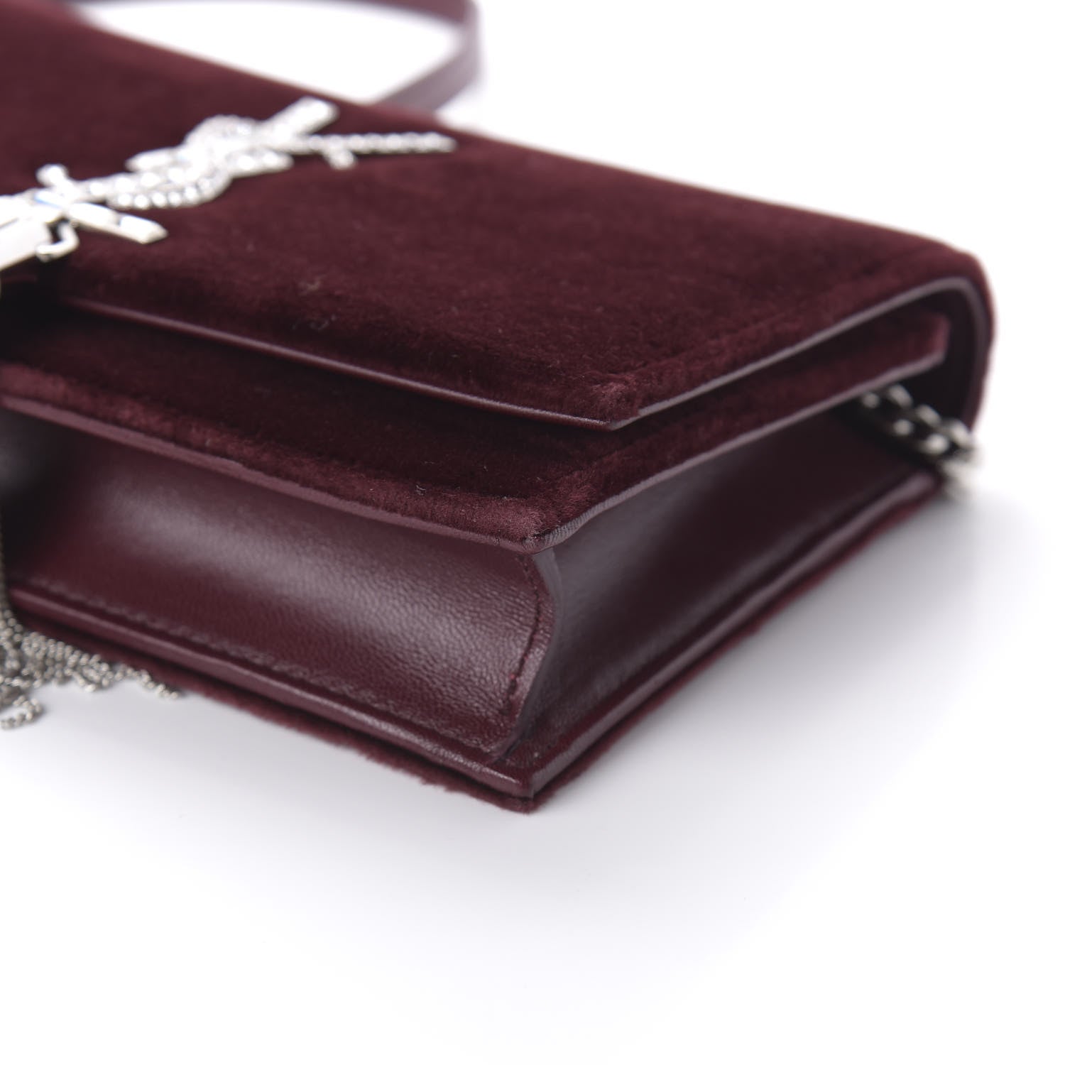 Saint Laurent Velvet Crystal Monogram Kate Tassel Shoulder Bag Burgundy 7 of 9