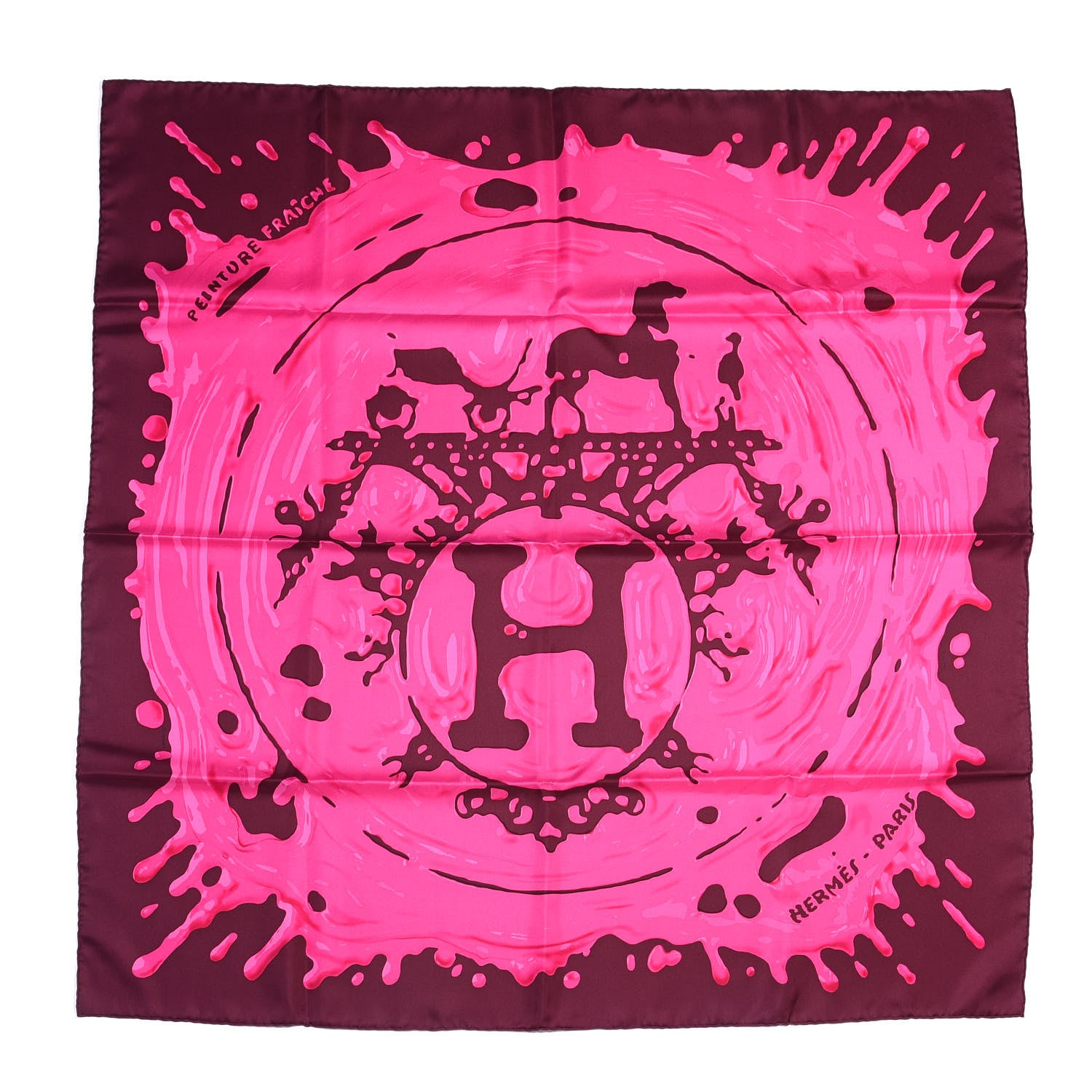 Hermes Silk Peinture Fraiche Scarf 90 Prune Rose Indien 1 of 4