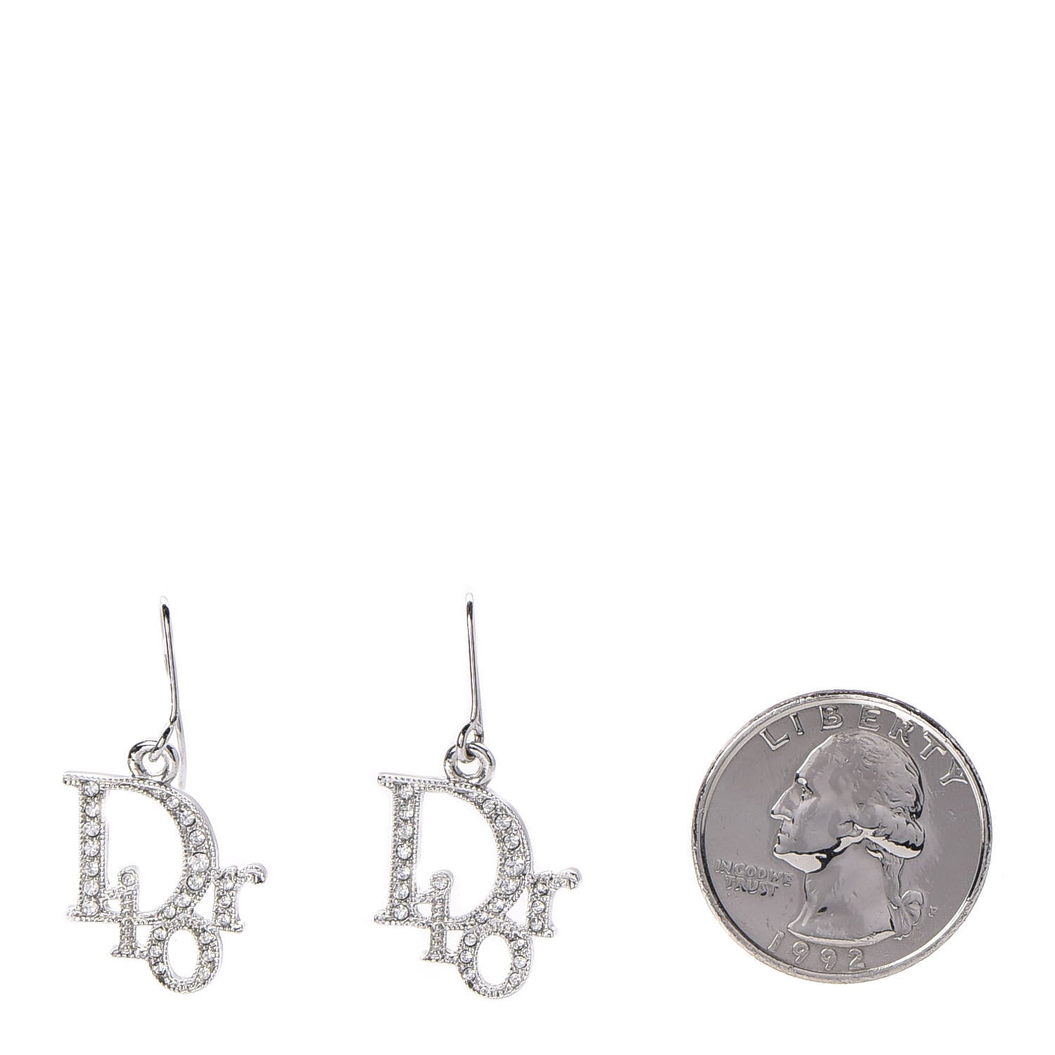 Christian Dior Crystal Logo Earrings Silver 2 of 4