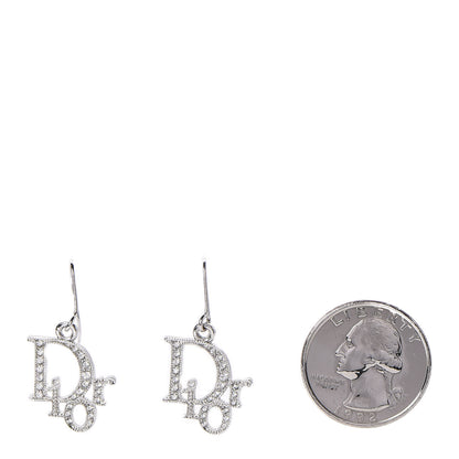 Christian Dior Crystal Logo Earrings Silver 2 of 4