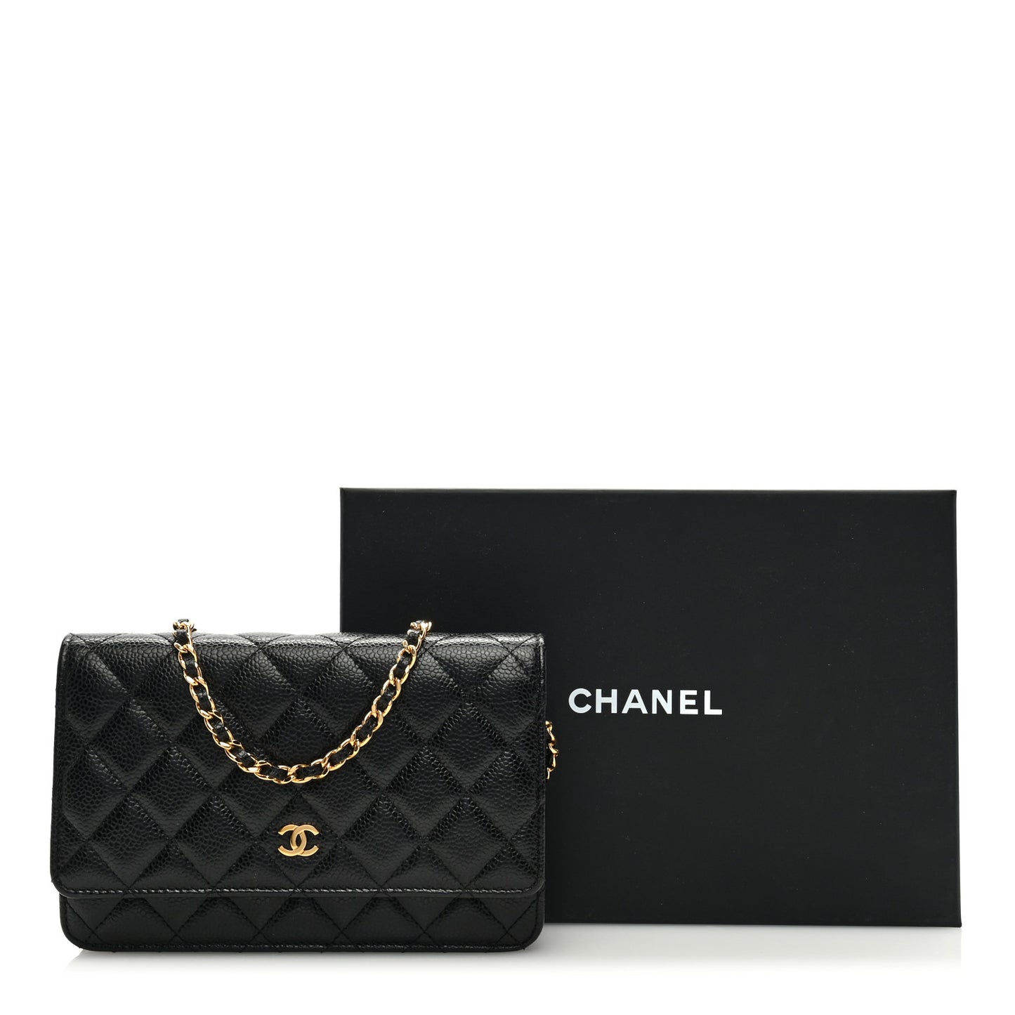 Caviar Quilted Wallet on Chain WOC Black
