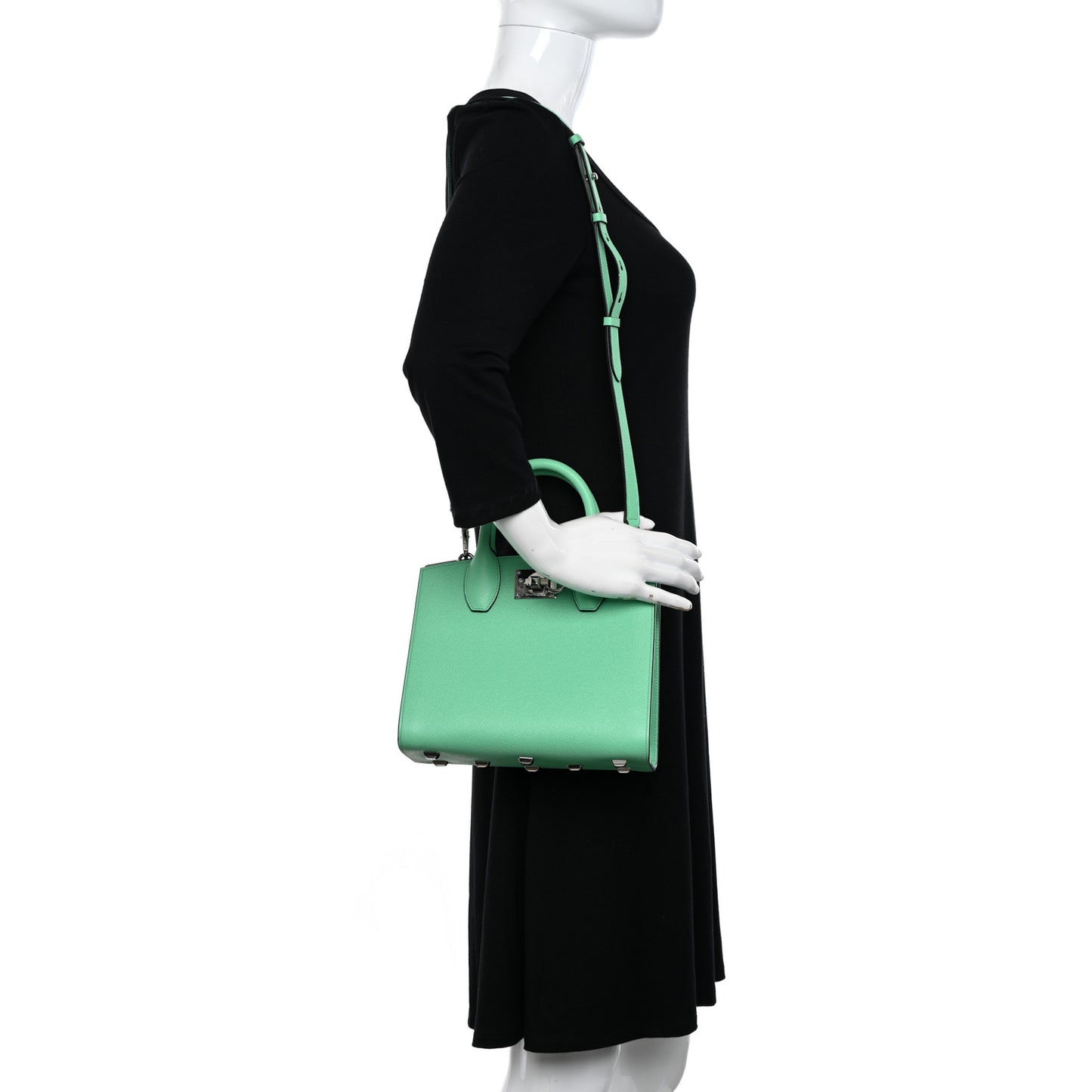 Hammered Calfskin Small The Studio Box Bag Green