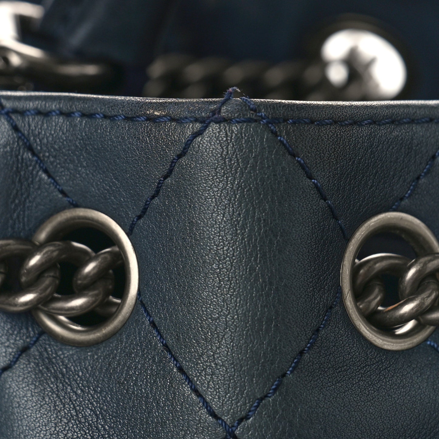 Calfskin Stitched Large Urban Luxury Drawstring Backpack Navy Blue