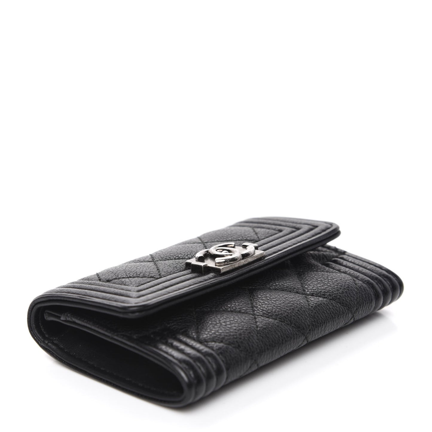 Calfskin Quilted Boy Flap Card Holder Black