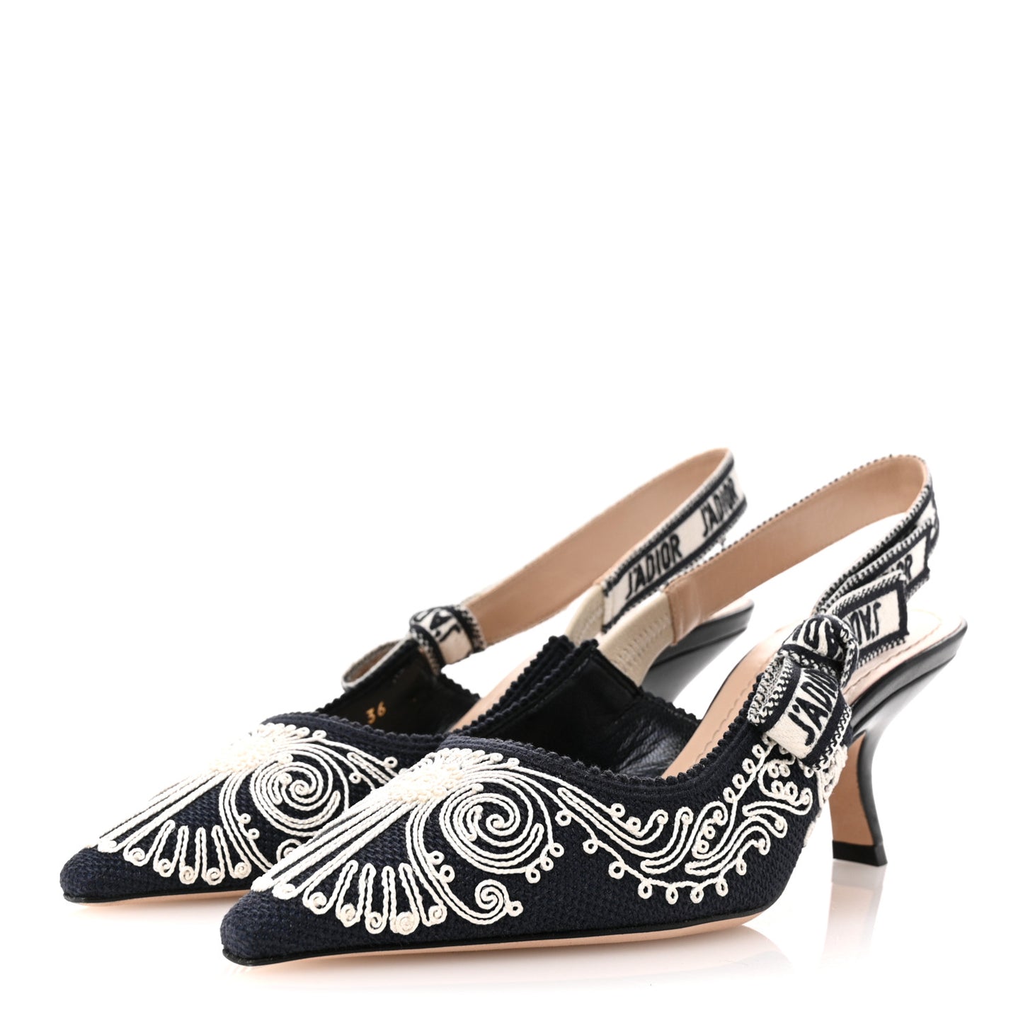Canvas Embroidered Ornamental Cornely Ribbon J'Adior Slingback 65mm Pumps 36 Deep Blue