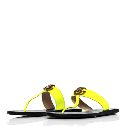Gucci Calfskin GG Marmont Thong Sandals 38.5 Yellow Fluo 3 of 8