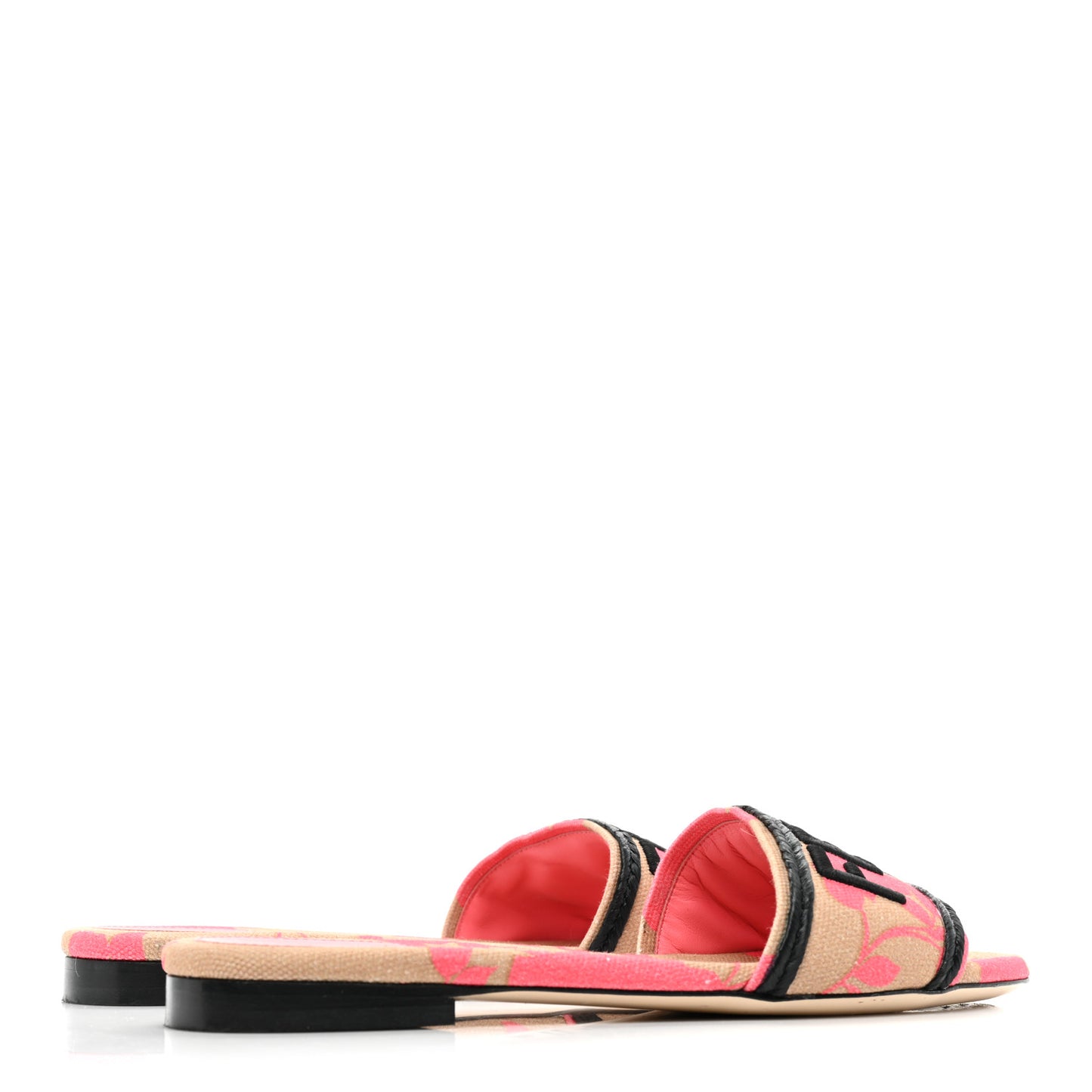 Canvas Floral Print Logo Flat Slide Sandals 38 Pink
