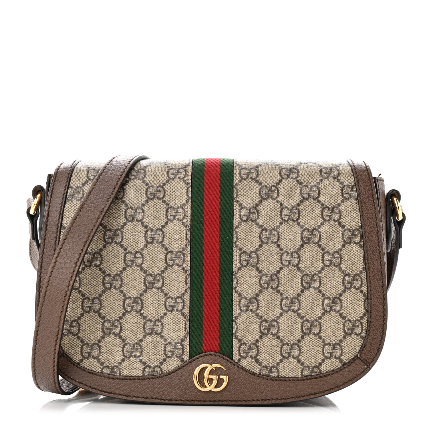 Gucci GG Supreme Monogram Web Small Ophidia Flap Messenger Bag Brown 1 of 17