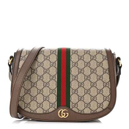 Gucci GG Supreme Monogram Web Small Ophidia Flap Messenger Bag Brown 1 of 17
