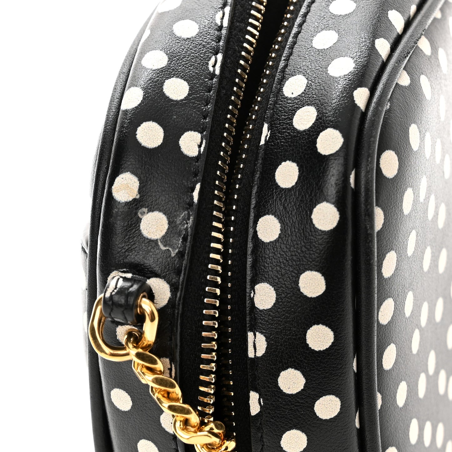 Calfskin Printed Polka Dot Mini Lou Camera Bag Black Crema Soft