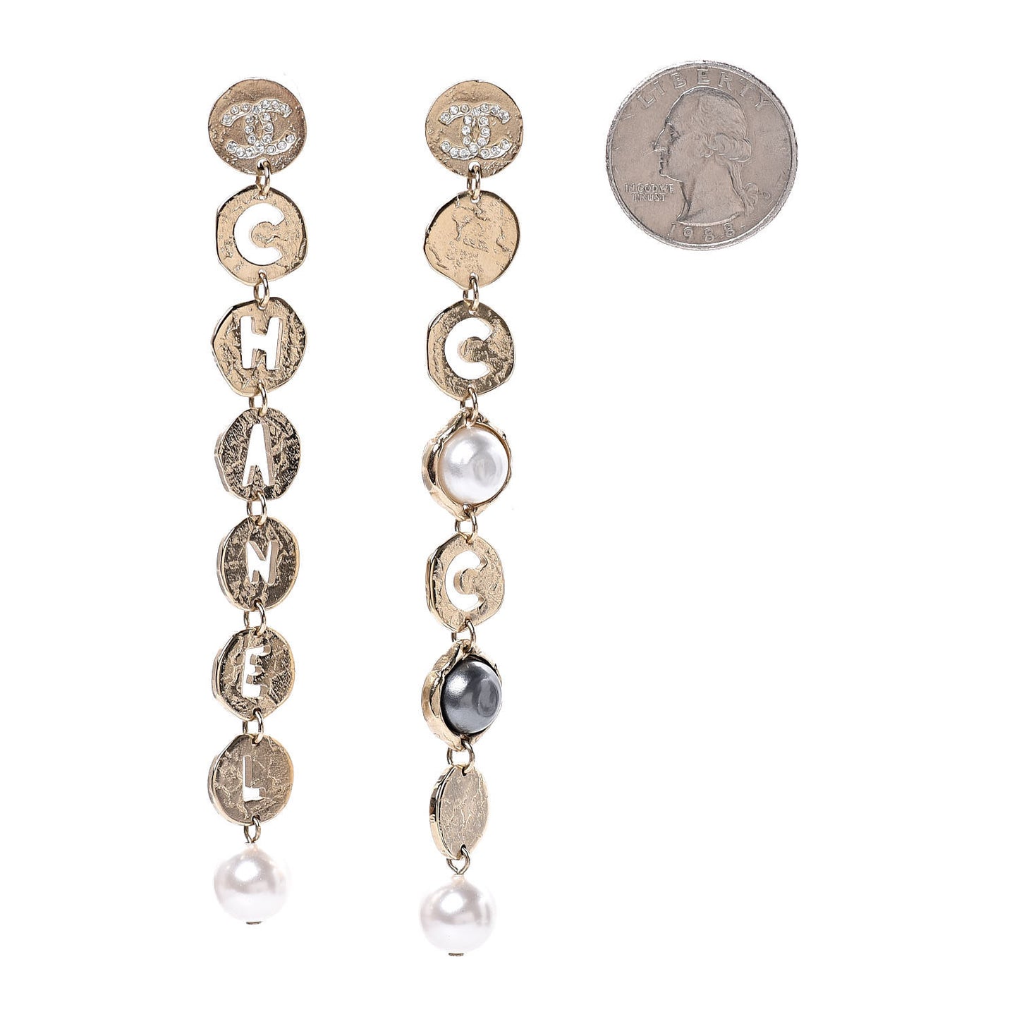 Pearl Crystal Papyrus Drop Strand Earrings Gold Grey