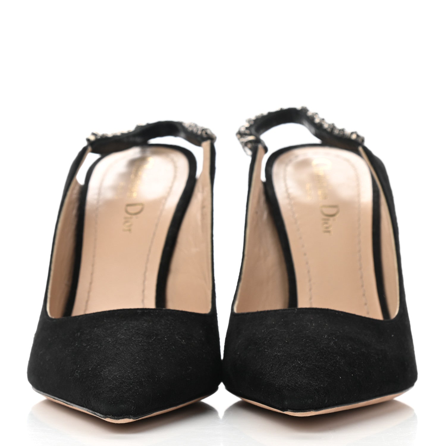 Christian Dior Suede Crystal Diorich Slingback Pumps 38.5 Black 2 of 9