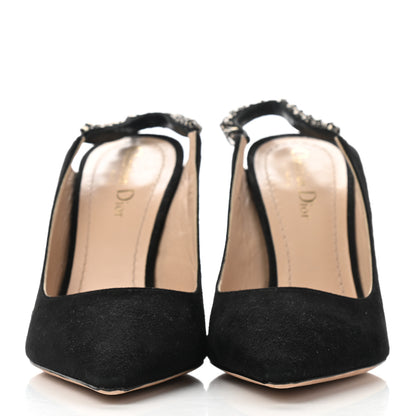 Christian Dior Suede Crystal Diorich Slingback Pumps 38.5 Black 2 of 9