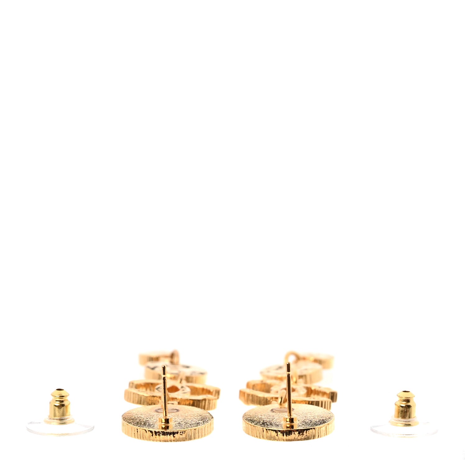 Chanel Metal Resin Disc CC Long Drop Earrings Gold Black 3 of 5