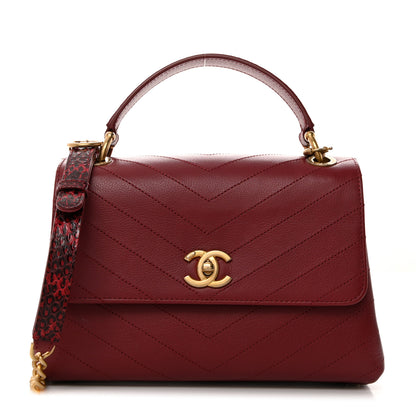 Chanel Grained Calfskin Snakeskin Small Chevron Chic Top Handle Flap Red 1 of 10