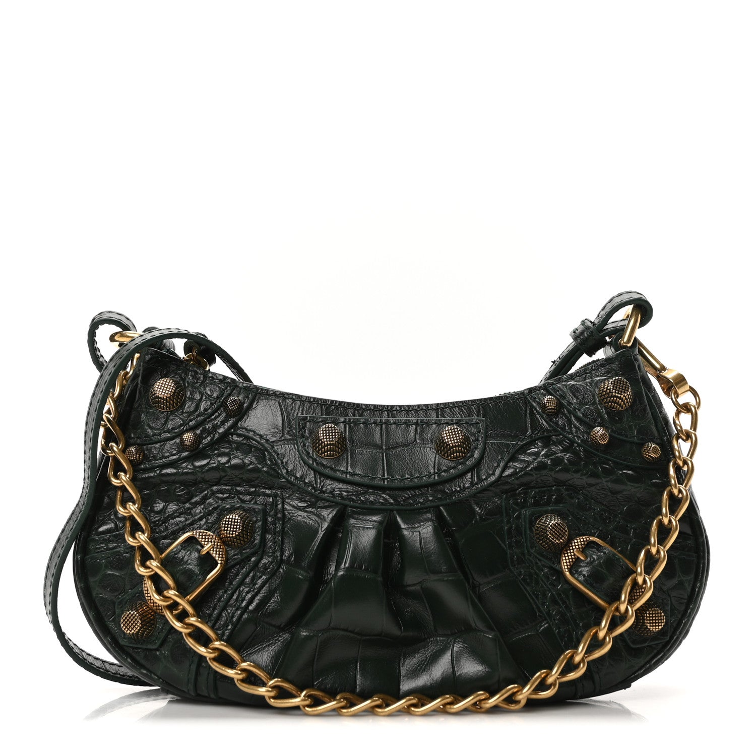 Balenciaga Extra Supple Calfskin Crocodile Embossed Mini Le Cagole Purse With Chain Forest Green 1 of 9