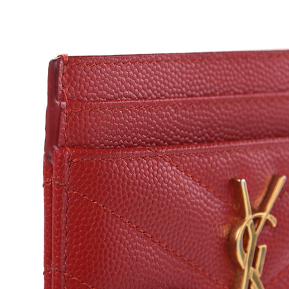 Saint Laurent Grain De Poudre Matelasse Chevron Monogram Credit Card Case New Red 8 of 10