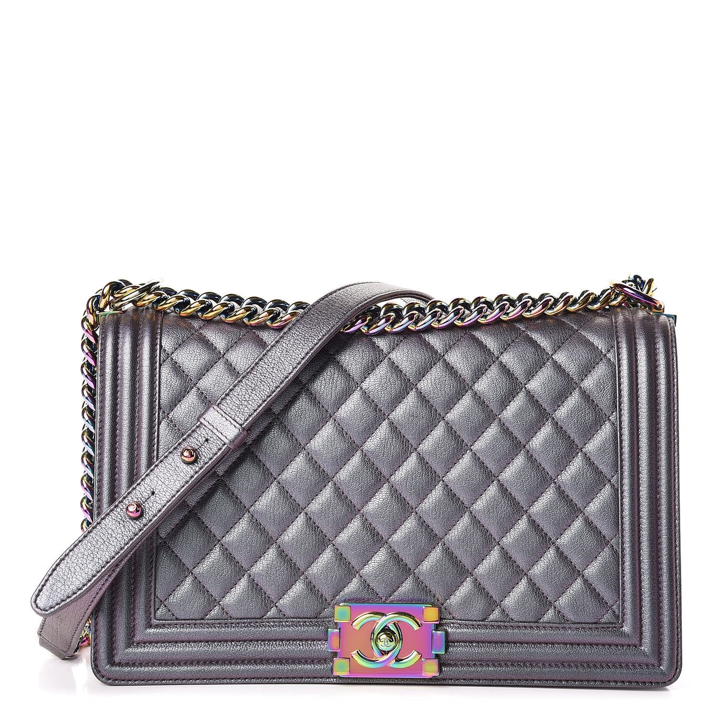 Iridescent Goatskin Quilted New Medium Boy Flap Purple
