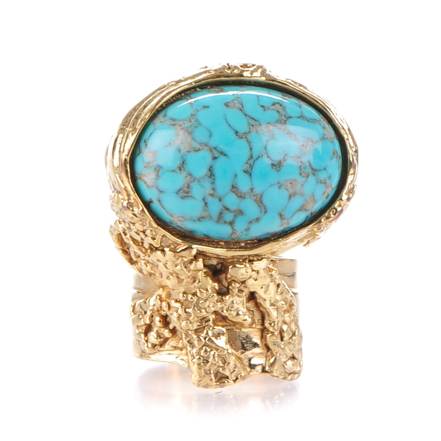 Saint Laurent Glass Cabochon Arty Ovale Ring 7 Gold Turquoise 1 of 4