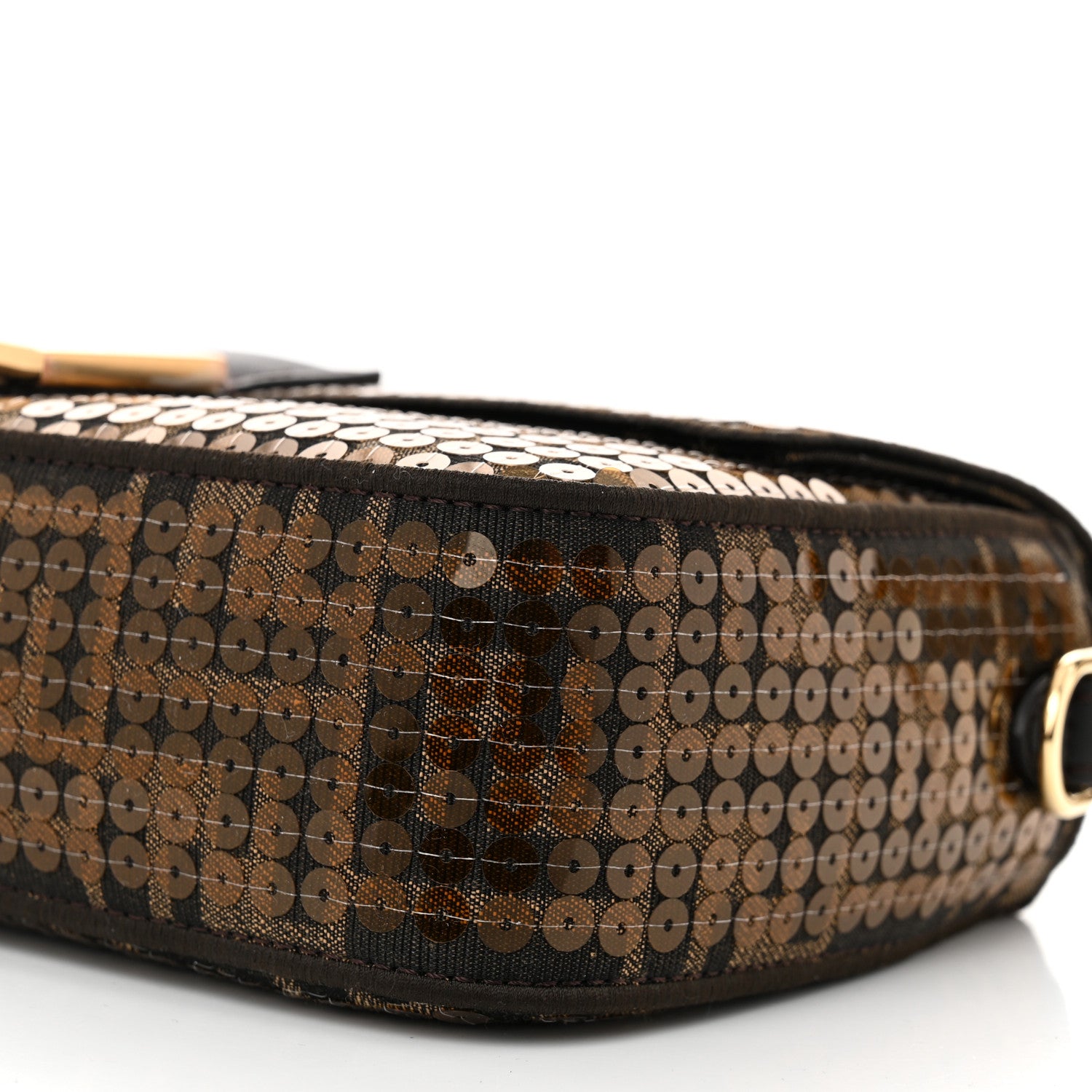 Fendi Fabric Jacquard Paillettes Vitello Seta FF 1974 Baguette Testa di Moro Real Ebano 10 of 10