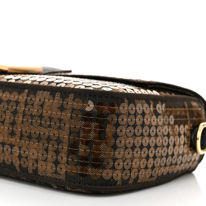 Fendi Fabric Jacquard Paillettes Vitello Seta FF 1974 Baguette Testa di Moro Real Ebano 10 of 10