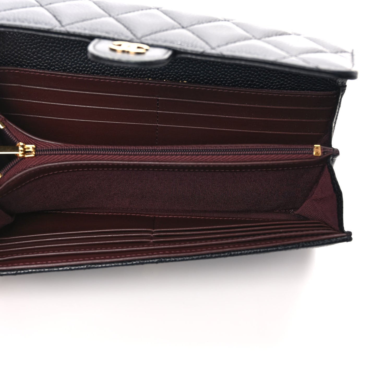 Caviar Quilted Large Gusset Flap Wallet Black