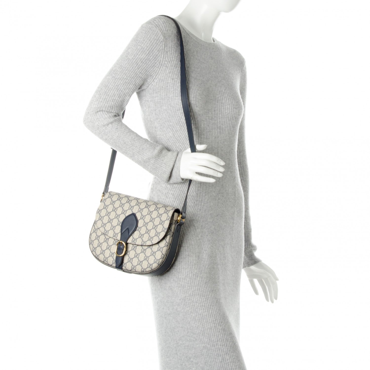 Gucci GG Supreme Monogram Small Messenger Shoulder Bag Beige Blue Navy 2 of 7