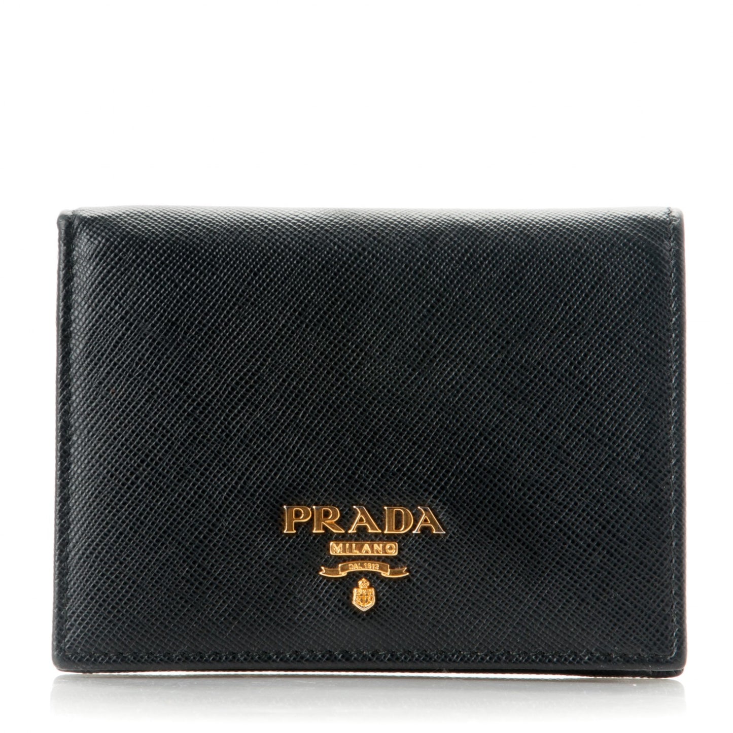 Saffiano Metal Compact Snap Bi-Fold Wallet Black