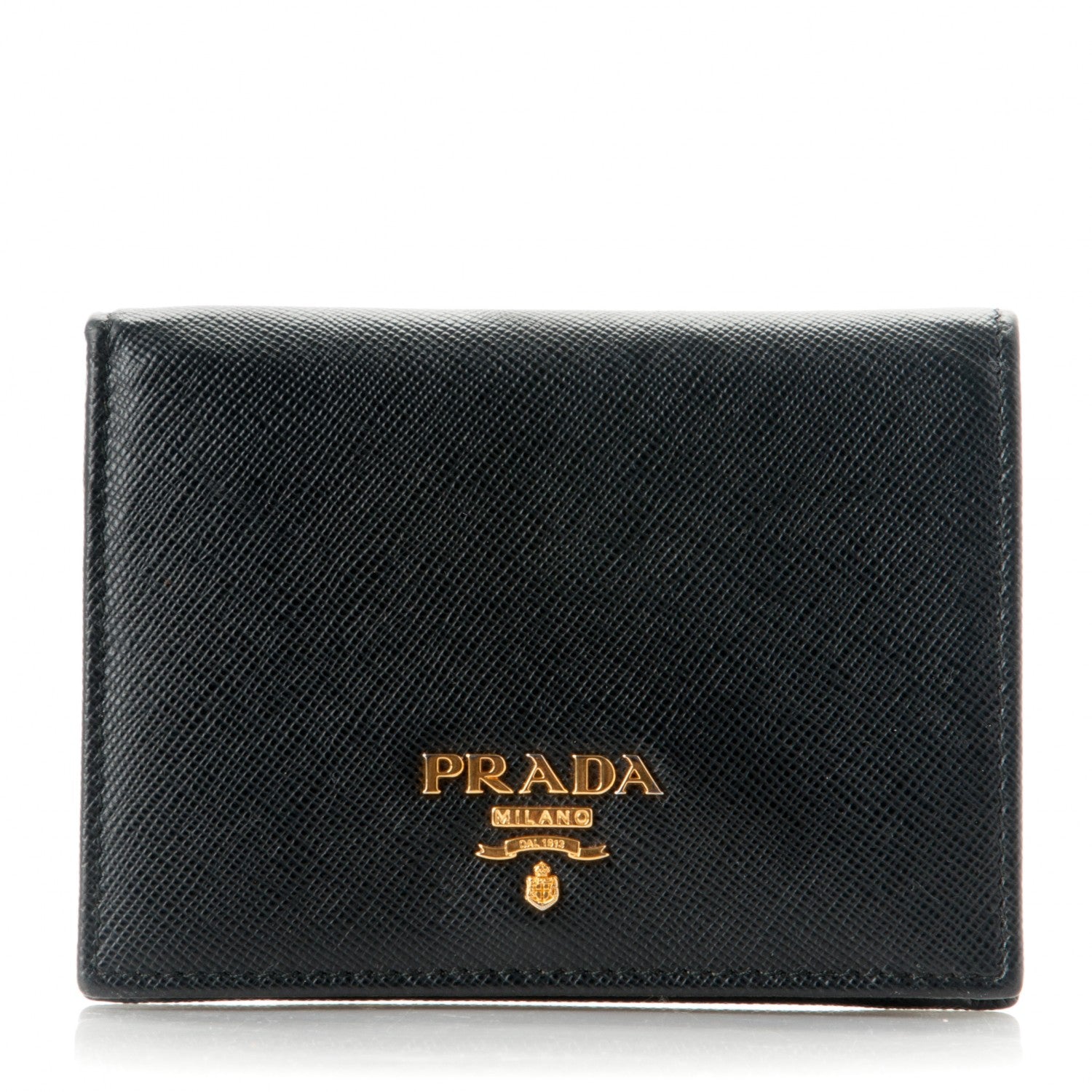 Prada Saffiano Metal Compact Snap Bi-Fold Wallet Black 1 of 7