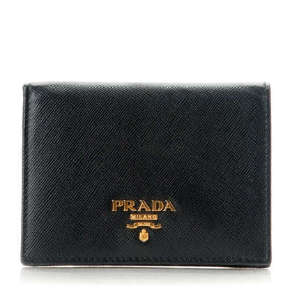Prada Saffiano Metal Compact Snap Bi-Fold Wallet Black 1 of 7