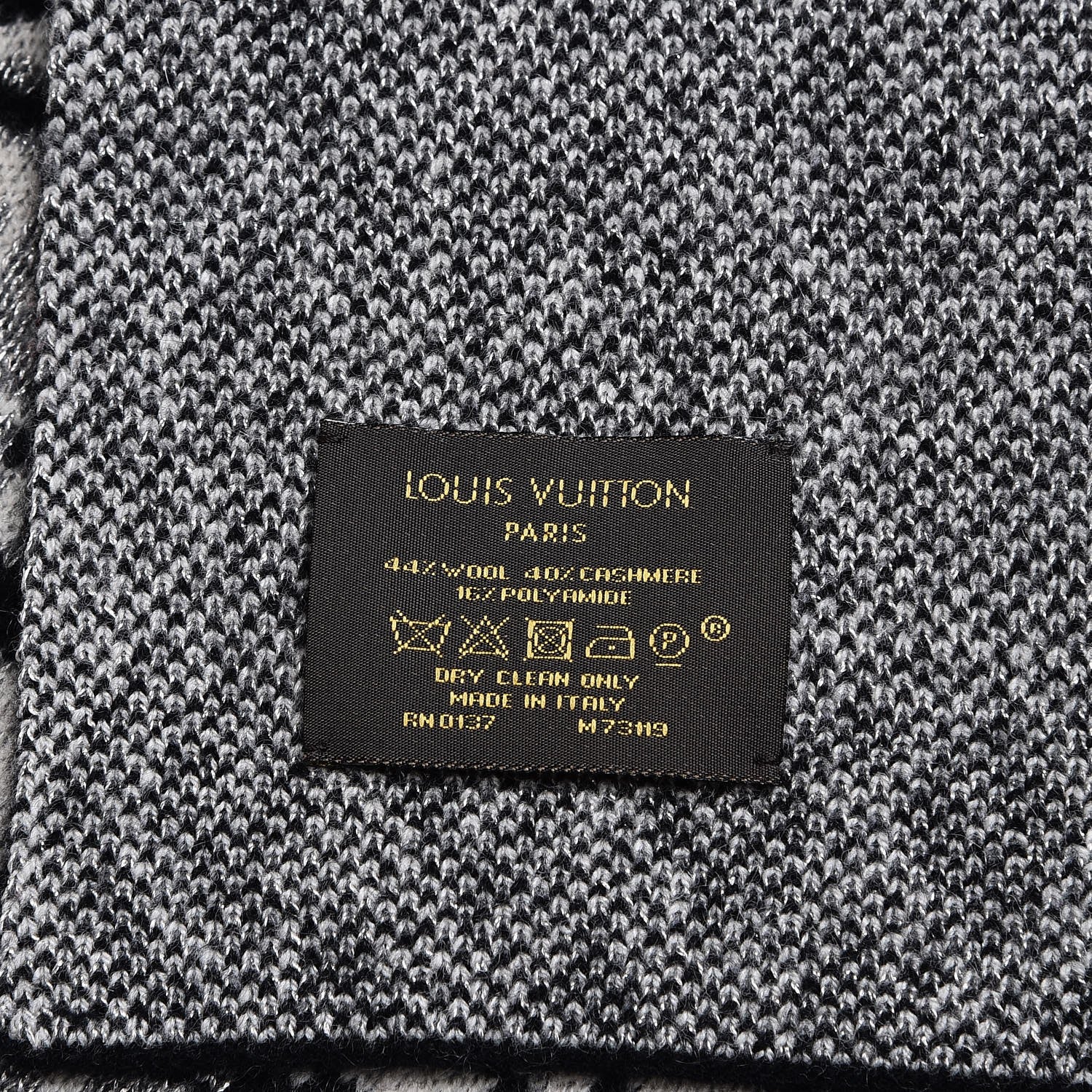 Louis Vuitton Wool Cashmere Esquimonogram Scarf Black Silver 4 of 4