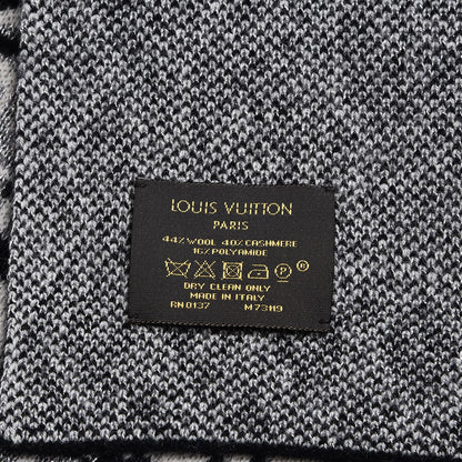 Louis Vuitton Wool Cashmere Esquimonogram Scarf Black Silver 4 of 4