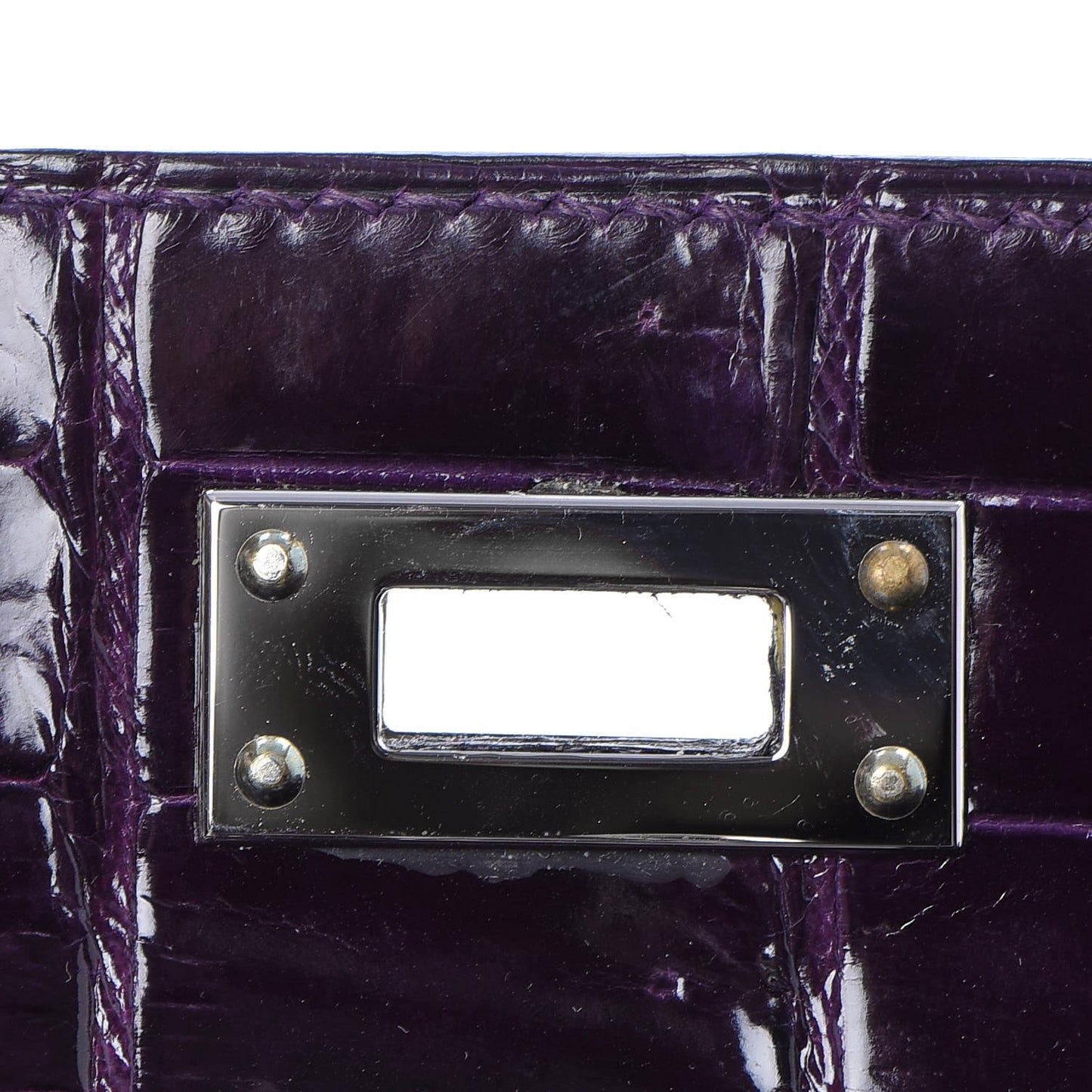 Shiny Porosus Crocodile Kelly Cut Pochette Aubergine