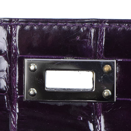 Hermes Shiny Porosus Crocodile Kelly Cut Pochette Aubergine 16 of 23