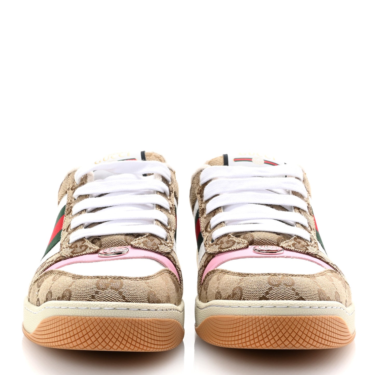 Lame GG Monogram Nubuck Web Screener Sneakers 41 Beige Ebony Pink