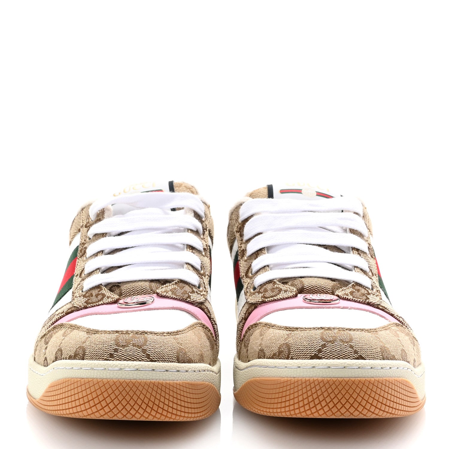 Gucci Lame GG Monogram Nubuck Web Screener Sneakers 41 Beige Ebony Pink 3 of 11